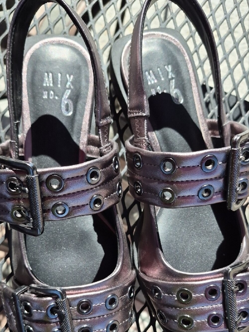 Mix No. 6 Metallic Dark Silver Iridescent Buckle Flats - Picture 5 of 12
